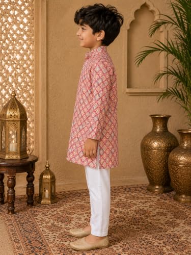 Image of superminis Baby Boys Cotton Golden Embroidery Printed Full Sleeves Kurta with Pyjama Ethnic Wear Set (18-24 Months, Maroon)
