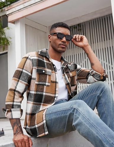 COOFANDY Men's Flannel Shirts Long Sleeve Cotton Plaid Shirt Jacket Casual Button Down Shirt with Pockets3