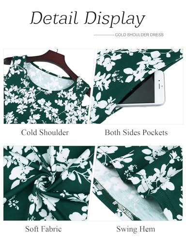 Image of Misyula Style Womens Summer Cold Shoulder Floral Flowy T-Shirt Dress with Pockets