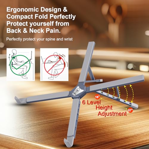 Image of Laptop Stand with 4-Port USB Dock | 100W PD Charging | Adjustable Foldable Aluminium Holder & Riser | USB-C & USB-A Ports | MacBook & Universal Laptop Compatible