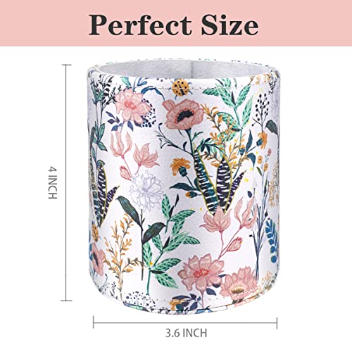 Image of Large Capacity Floral Pen Holder for Desk, Leather Pencil Holder Pen Cup Marker Holder Makeup Brush Holder, Desk Accessories & Workspace Organizers for Home, Office, White Flower