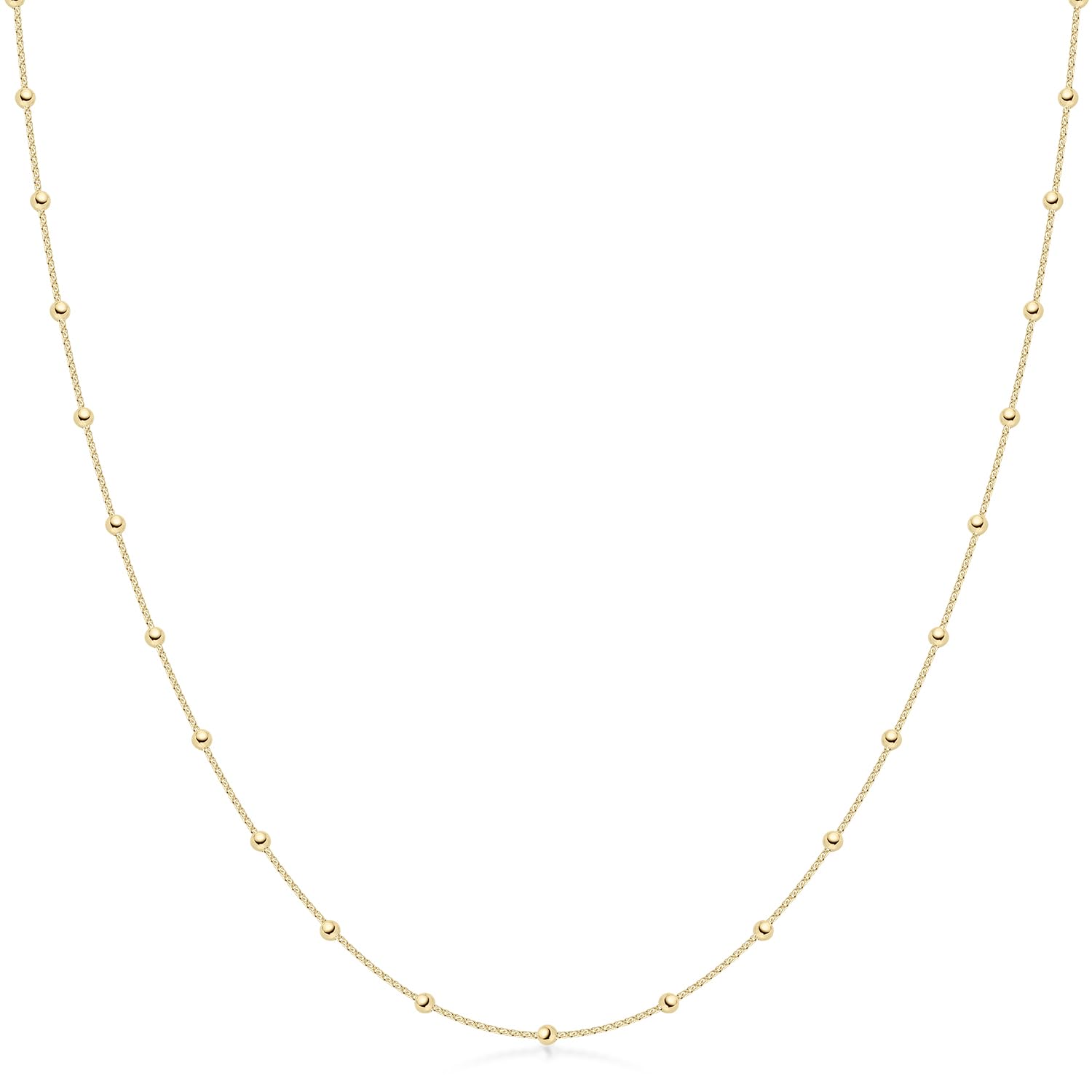 Damen Halskette 1,3mm Gold Kugelkette 925 Silber vergoldet K104 | Filigrane Damenkette Goldkette mit 3mm Kugeln in 40 45 50 55 60 70 cm in Schmuck Verpackung von MATERIA by Matthias Wagner