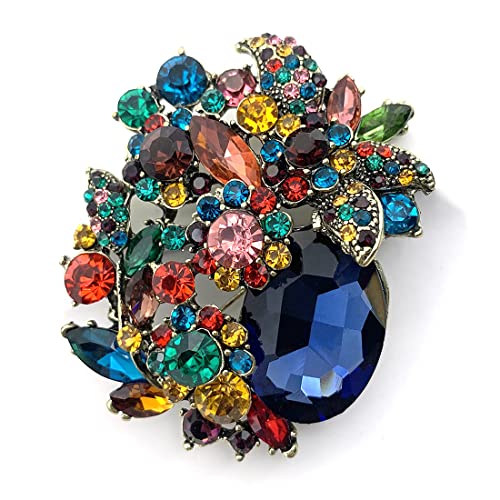 XGALBLA Vintage Austrian Crystal Rhinestone Elegant Party Flower Leaf Vine Brooch Pin