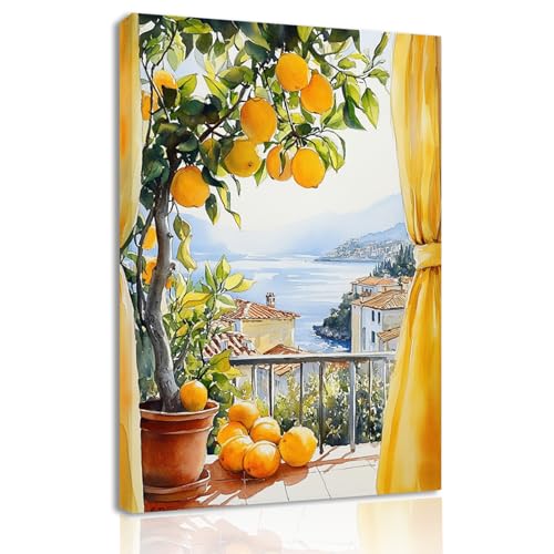 BAOYILONG Mediterranean Coastal Lemon Tree Canvas Wall Art Italian Seaside