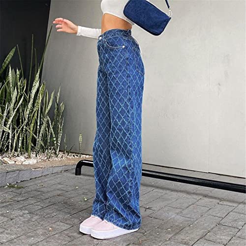 Kelsiop Spring Ladies Jeans High Waist Loose Denim Trousers Rhombus Shaped Old Long Straight Thick Edge Jeans4