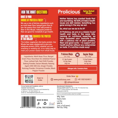 Image of Prolicious 10g Protein, High Fiber | Healthy Weightloss Snack | No Palm Oil, No Transfat | Made with Whole Foods |Baked Mathri-Bhujia Snack Combo (250g each Pack of 2)
