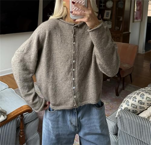 Women Knitted Cardigan Sweaters Long Sleeve Button Down Loose Knitwear Tops Y2k Vintage Jumper Knit Shirt2