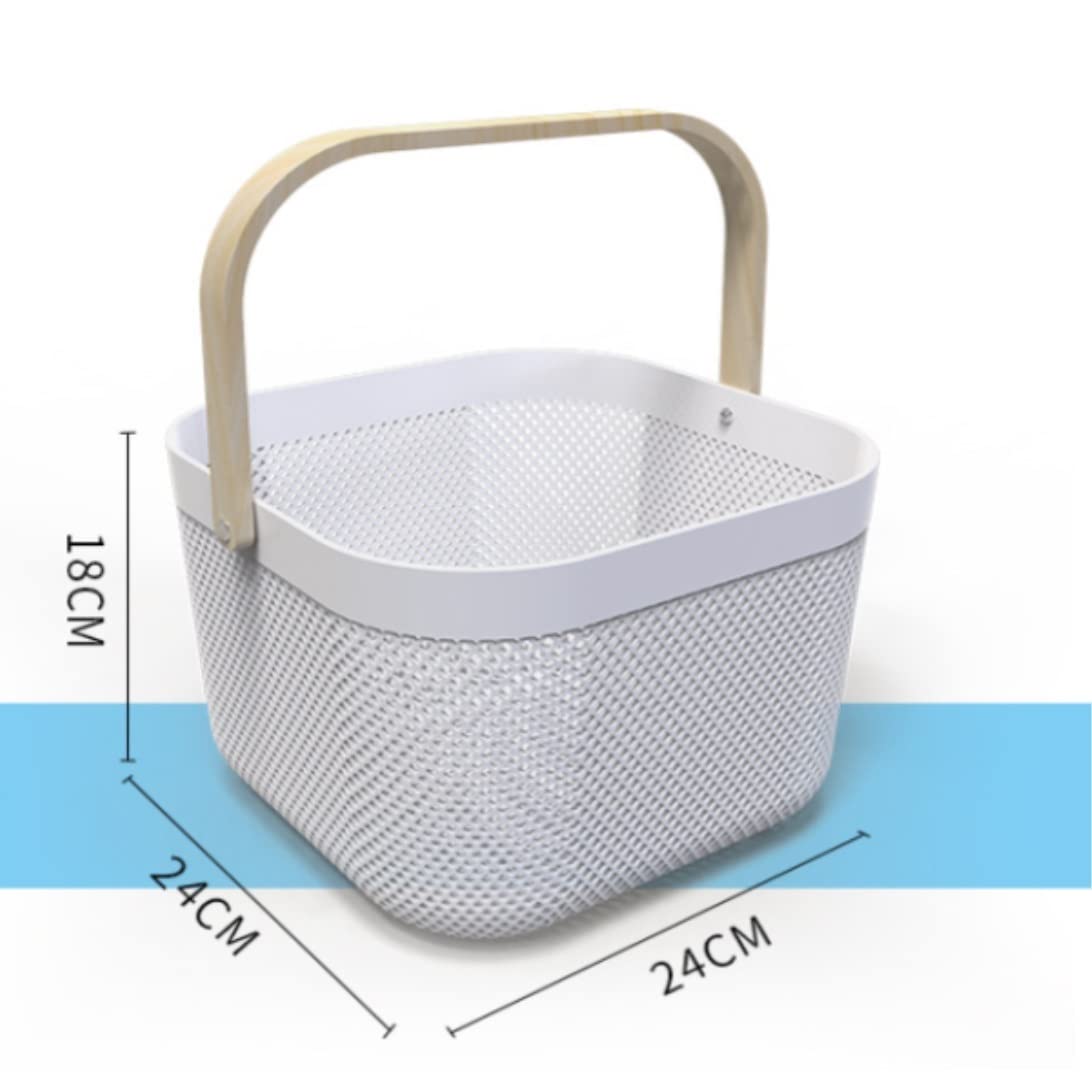 Cesta de picnic de malla con asa para frutas, verduras, utensilios y vajilla, ideal para picnics al aire libre, almacenamiento y compras