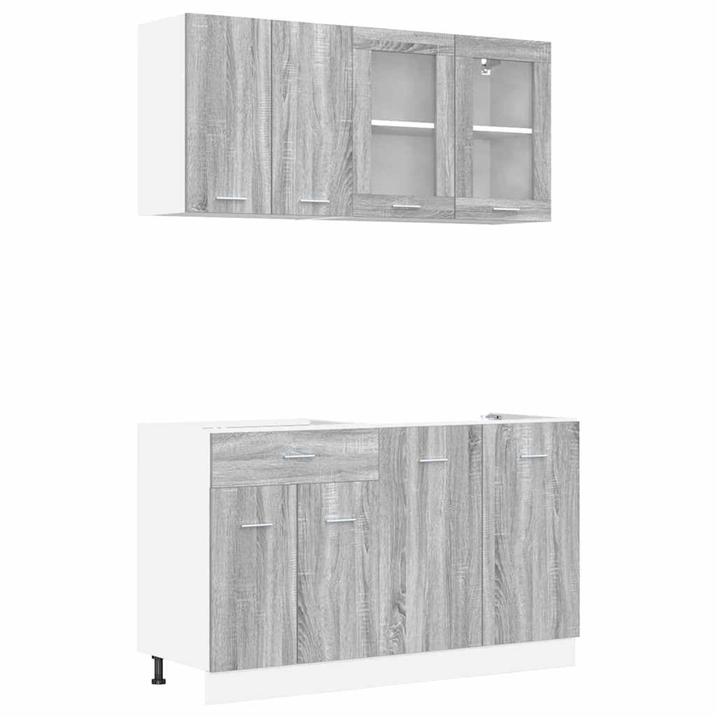Zestaw szafek kuchennych Lyon 4-częściowy szary Sonoma 140 x 46 x 81,5 cm, szafka do przechowywania, kuchnia, jadalnia, spiżarnia, szafka bufetowa, kredens, meble kuchenne