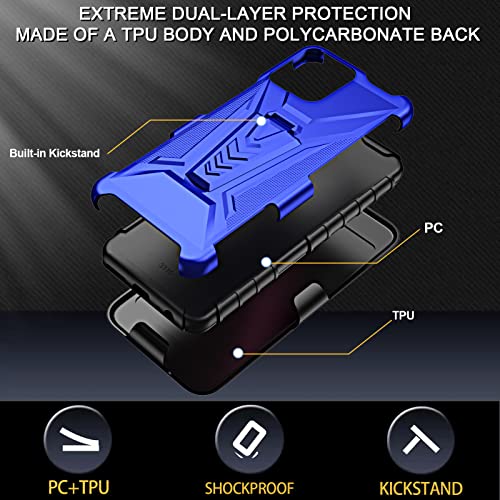 Ailiber Phone Case For T-Mobile Revvl 6 5G, Tmobile Revvl 6 5G Holster With Screen Protector, Swivel Belt Clip Holster With Kickstand, Heavy Duty Full Body Shockproof Protector Cover For Revvl 6-Blue #TOP6