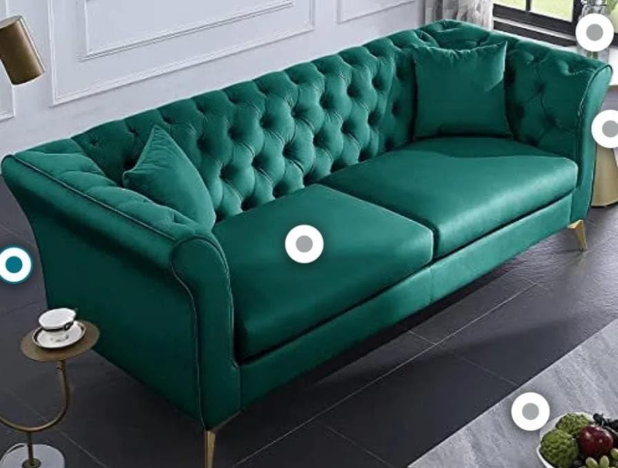 Image of Royale Curved Arm Tufted Three Seater Elegant Wooden Base Sofa in Wide Extravagant Fabric, Gives Luxurious Look for Home /Living Room /Office /Guest Room /Hotels