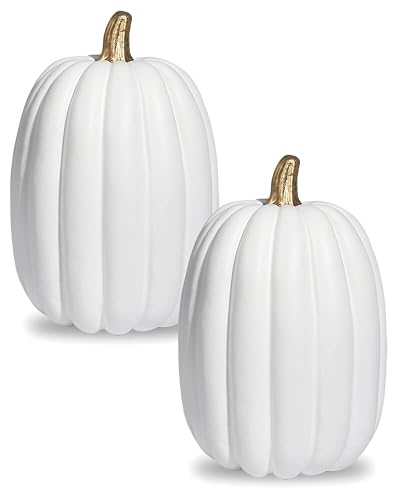 8.5 Inch White Artificial Pumpkins, 2 Pack Foam Pumpkins for