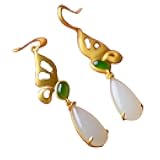 S925 Silver with Natural White Jade Water Drop Earrings for Women Yoga Genuine 2