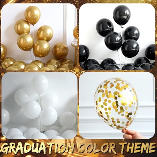Image of 135Pcs Black Gold White Graduation Balloon Garland Arch Kit,with Explosion Star,Diploma,Trophy,Grad Hat,Photo Frame Foil Balloons for Congrats Class of 2026 Graduates Celebrations Party Decoration