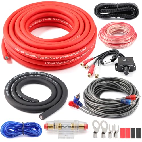 4 Gauge Amp Subwoofer Wiring Kit 1200W Amplifier Kit with Bass Control Knob