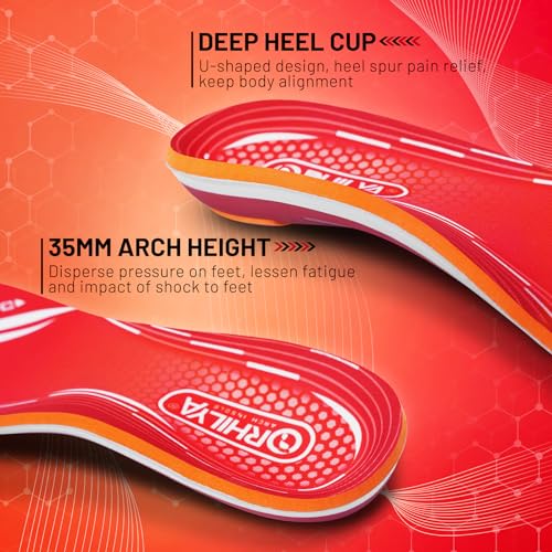 Image of 220lbs+ Plantar Fasciitis Relief Foot Pain Arch Support Insert Orthotics Insole, Women Men Shoe Inserts for Standing All Day, Comfort Work Boot Insole Flat Feet Heel Spur Size 5, 240MM