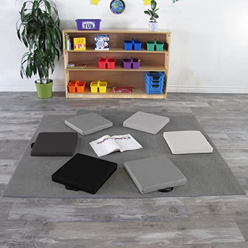 Image of Factory Direct Partners SoftScape 15 inch Square Classroom Floor Cushions with Handles; Flex Seating for Daycare, Preschool, Playroom; 2 inch Thick Deluxe Foam (6-Piece) - Gray /Light Gray, 12228-GYLG