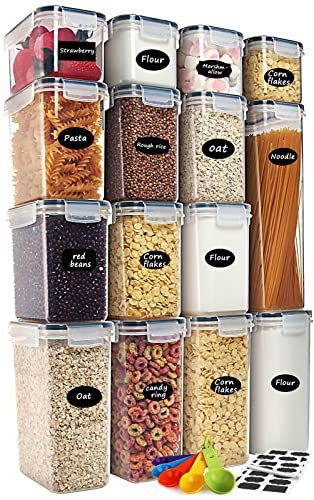 Cereal Storage Container Set, VERONES 15pcs Airtight Food Storage Containers, BPA Free Kitchen Pantry Organization for Flour, Sugar, Cereal Plastic Canisters with Black Locking Lids