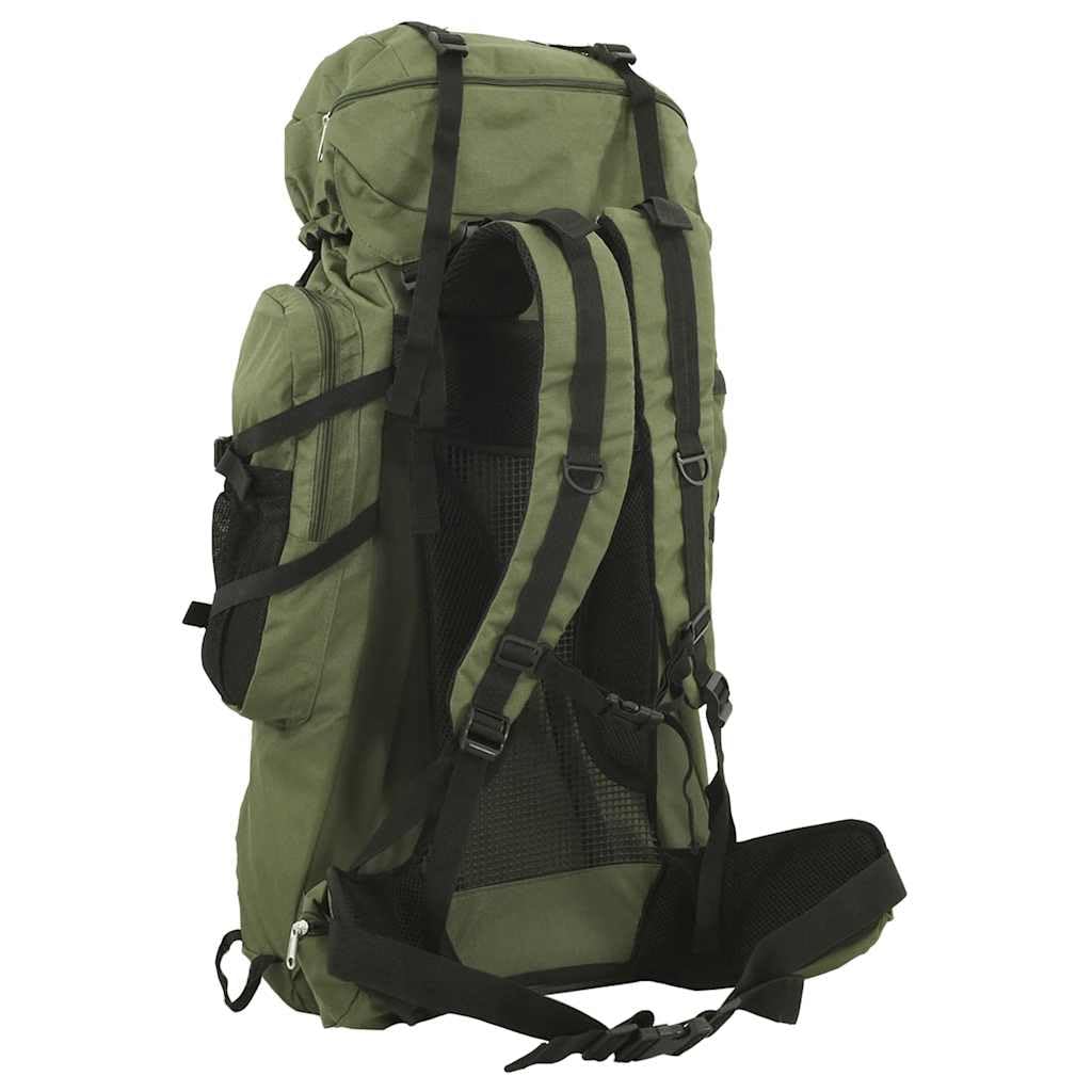 Mochila de senderismo verde ejército 100L de tela Oxford 900D con revestimiento de poliuretano, espalda 600D con PVC y estructura de hierro, impermeable para senderismo, camping, viajes