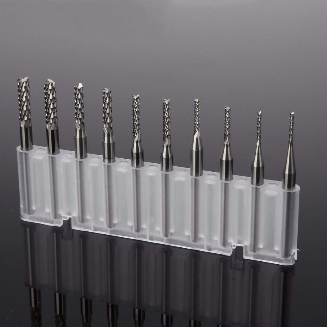 Brocas de corte de fresa de extremo, broca de grabado, 10 piezas Juego de fresas de extremo de carburo cementado de 1/8" Brocas CNC rotativas de cortador de grabado de PCB de 0,8-3,175 mm