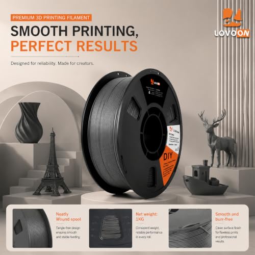 Image of LOVOON PLA Filament 1.75mm, 3D Printer Filament Dimensional Accuracy + /- 0.02mm, Neatly Wound 3D Printing Filament, Fit Most FDM 3D Printers, 1KG Spool(2.2lbs), Dark Grey
