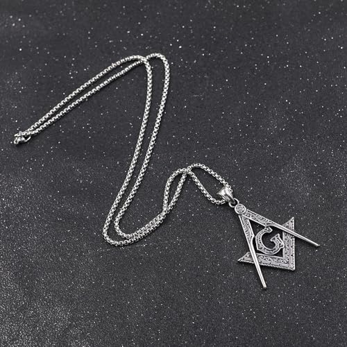 NIGHTCRUZ Masonic Necklace Stainless Steel, Freemasonry Pendant for Men Women3