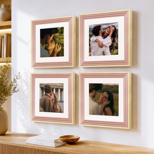 Image of Art Street Luxury Photo Frame for living room, Modern Step Design Photo Frames for Photograph, Art Work, Kids Room Set of 4 (8x8 Inch, Pink)