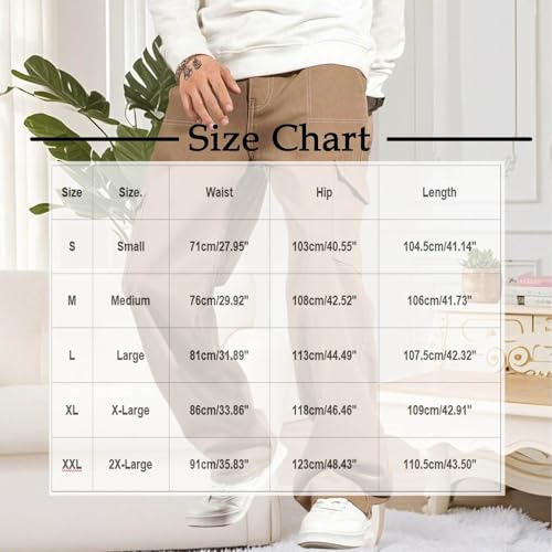 Men's High Waisted Baggy Cargo Pants Wide Leg Denim Cargo Hiking Pants Vintage Contrast Stitching Workout Trousers3