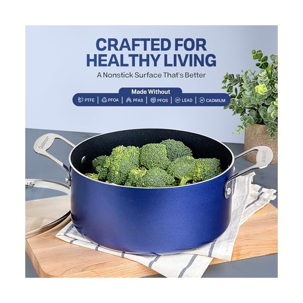 Granitestone 20 pc kitchen pots and pans set non stick cookware set kitchen cookware sets granite nonstick cookware set diamond coated non toxic cookware set oven dishwasher safe blue  urban country home decor
