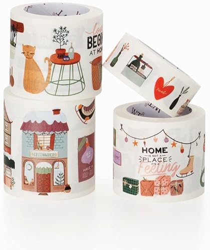 Miniatura 7 de WT Home Sweet Home - Juego de calcomanías de cinta washi, 4 rollos, diseños originales, calcomanías decorativas acogedoras para el hogar,