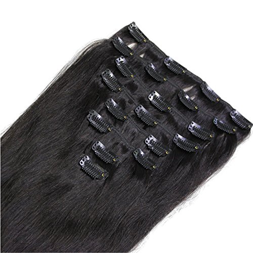 100 Remy Straight Human Hair Extensions Clip Ins #1B Black 20 Inch 120g 8pcs/lot Clip On Hair Extensions