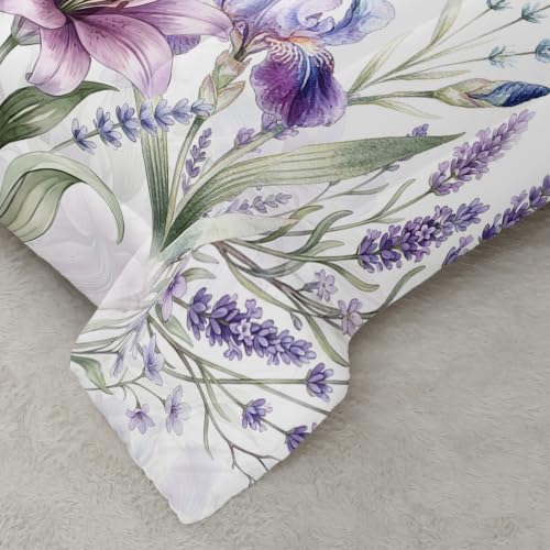 Image of AILONEN Purple Bloom Comforter Set Full Size, Lavender Butterfly Bedding Ensemble, Watercolor Garden Bedspread Quilt with 2 Pillowcases for Teen Room
