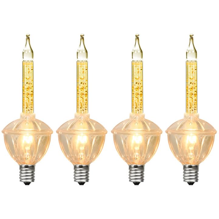 4 Pack Christmas Bubble Replacement Bulbs, Gold Glitter Vintage Christmas Bubble Light Bulbs, C7/E12 Candelabra Base Light Bulbs for Bubble Lights