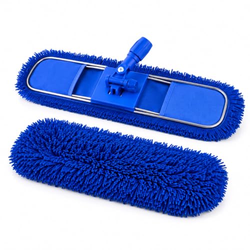 Image of 24 Inch Dry Mop Refill with 1 Frame and 1 Refill with Check Duster Cloth (Blue, Medium)