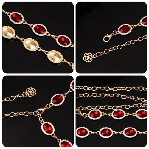 Red Gem Waist Belt Halloween Women Cosplay Waist Chain Adjustable Costume Rhinestone Belt for Cosplay Accessories3