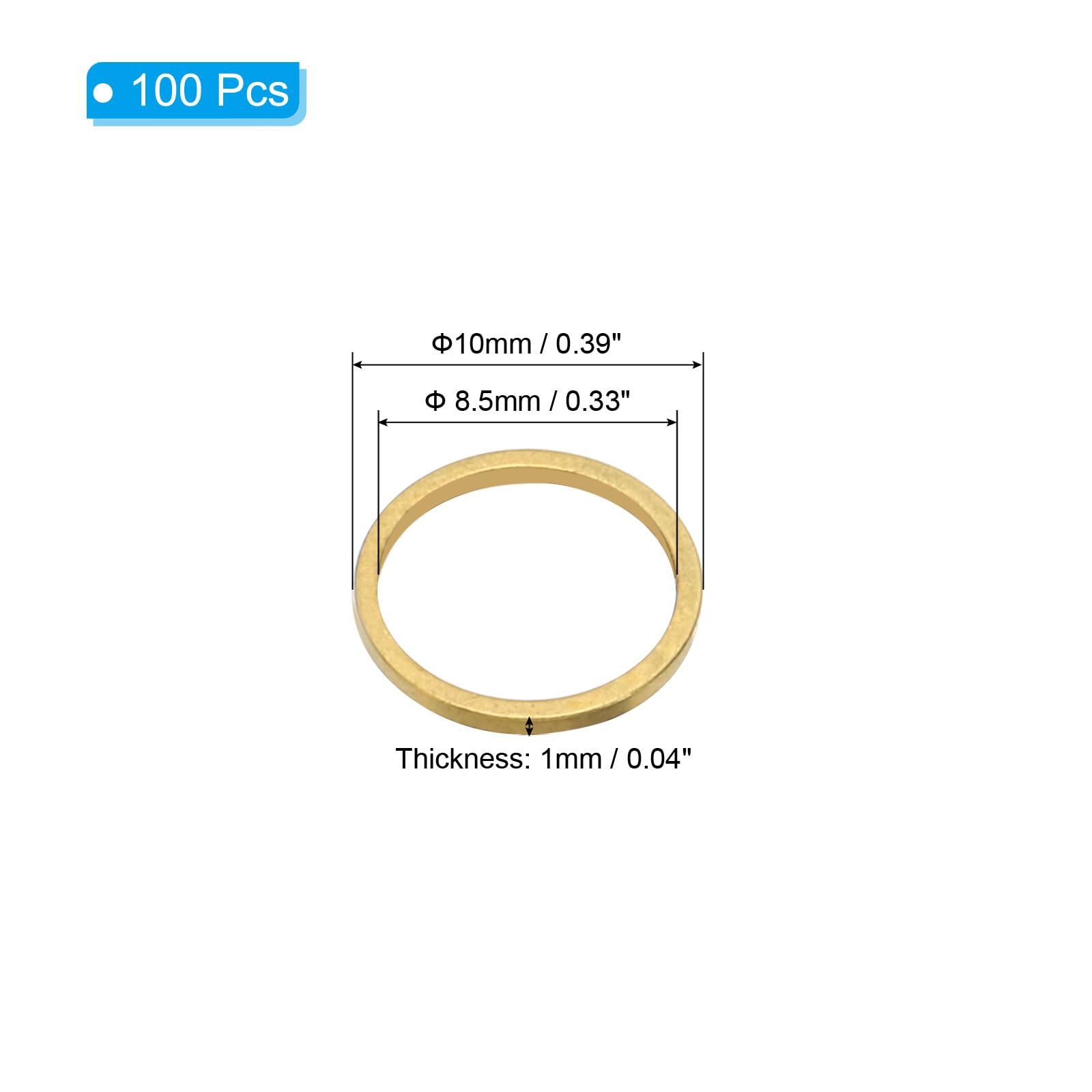 PATIKIL 10mm OD x 8.5mm ID Beading Hoop, 100Pcs Solid Copper Beading Finding Ring - Image 2