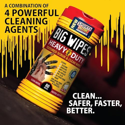 Image of BIG WIPES Heavy Duty Industrial Hand Cleaning Wipes, Textured Scrubbing Degreaser Wipes for Mechanics and Tool Cleaner - 80 Count Canister (2 Pack)