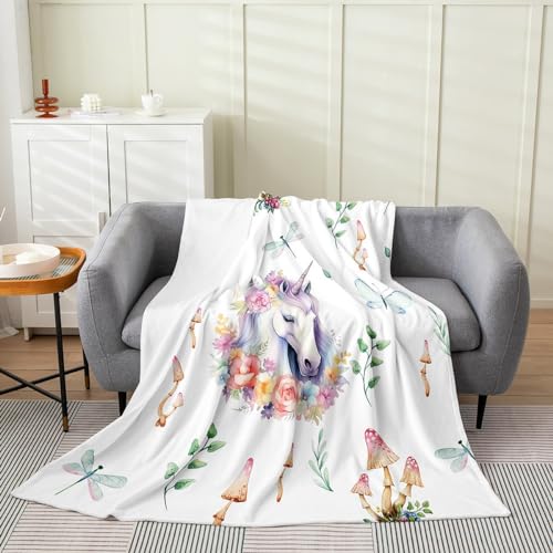 Castle Fairy Kids Unicorn Pillow Cover 24X24 Set of 2 Pink Flowers Mushroom Pillow Cover for Bedroom Living Room Decor Watercolor Plant Rustic Style Decorative Pillow Cover