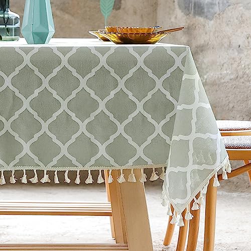 Arquiel Mantel Rectangular De PoliéSter, Mantel con Borlas Elegante De PoliéSter Antimanchas Lavable Duradero Encaje para Cocina Comedor Fiestas(Verde Salvia, 140 X 180 Cm)