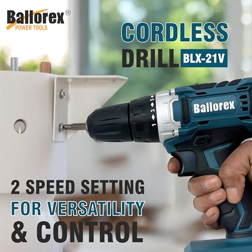 Image of (KS-21VD) Cordless Drill Machine /Driver with 2 Batteries Reversible Switch Multi-Torque Clutch, Keyless Chuck - Wood, Metal & Concrete, 5C 2Ah