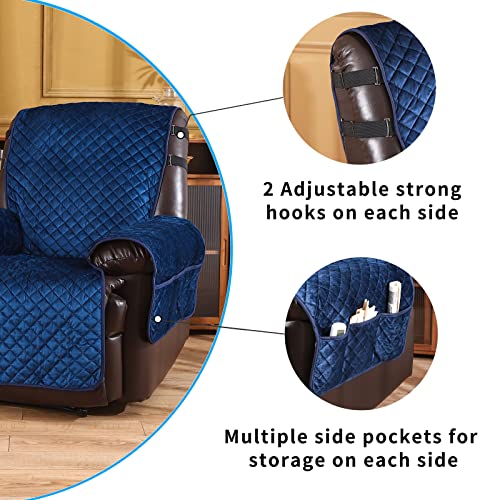 Image of Velvet Recliner Covers Non-Slip Waterproof Large Recliner Chair Covers for Leather Chairs Reversible Recliner Sofa Cover for Living Room Recliner Furniture Protectors for Dog Pets 28 inch