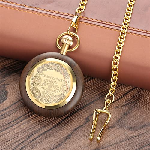 Retro unieke zwarte sandelhout quartz zakhorloge mode ronde wijzerplaat hout horloge met 30cm gouden ketting heren uur klok geschenken Heren Zakhorloges - Afbeelding 6