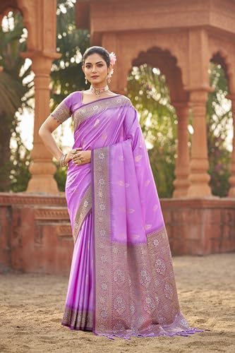 Image of SWORNOF Women's Kanjivaram Soft Silk Banarasi Sarees With Unstiched Blouse Piece