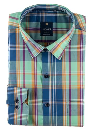 Image of 7-DAYS Men's Premium Check Shirt - 100% Cotton, Tailored Fit (Between Slim & Regular), Full Sleeve, with Pocket - Smart Office & Casual Look