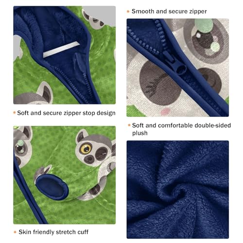Lemur Faces on Green Background Toddler Fleece Jacket Girl Boys Hooded Fleece Jacket Coat Warm Outwear Zip-up 3-10T3