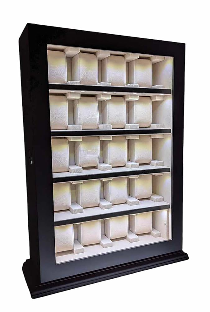 Uhrenvitrine Tischvitrine für 20 Uhren schwarz mit LED-Licht No.13