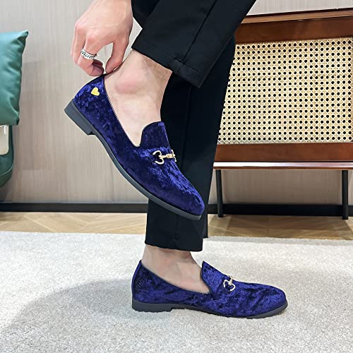 Image of FLQL Men's Luxury Velvet Penny Loafers Shoes Embroidery Suede Dress Loafers Daily Boats Shoes for Party Wedding Prom Size 7-13