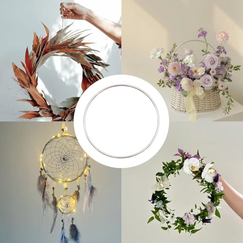 Image of Pocoxll 10 Pcs Metal Floral Hoops, Wreath Macrame Hoop Rings, Metal O Rings | Silver,4 Inch, Dream Catcher Rings, Wire Wreath Frame Floral Hoop Rings, for Wedding Wreath Decor and DIY Wall Hanging Crafts