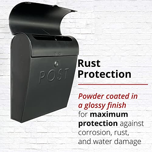 Image of NACH Locking Black Wall Mount Mailbox, Durable Euro Black Mailboxes for Outside, Features Pre Drilled Holes for Easy Installation, Waterproof & Rust-Resistant, 12 x 11.2 x 4.5 Inches
