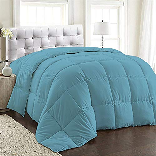 BedDecor 300 GSM Down Alternative Super Soft Premium Quality Microfiber Filling Comforter 600TC Solid 100% Egyptian Cotton (Medium Blue,Full)